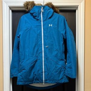 Under Armour Women's Teal Ski Jacket with Fur Trim